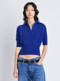 Front cropped image of model wearing Reeve Polo In Cotton in COBALT