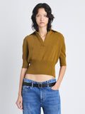 Front cropped image of model wearing Reeve Polo In Cotton in OCHRE