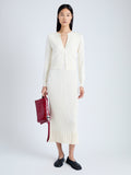 Front full length image of model wearing Addie Cardigan in Silk Viscose in IVORY