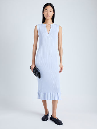 Front image of model wearing Tatum Knit Dress in Silk Viscose in SKY BLUE
