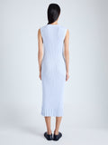 Back image of model wearing Tatum Knit Dress in Silk Viscose in SKY BLUE