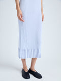 Detail image of model wearing Tatum Knit Dress in Silk Viscose in SKY BLUE