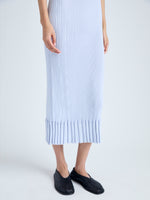 Detail image of model wearing Tatum Knit Dress in Silk Viscose in SKY BLUE