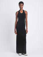 Front full length image of model wearing Meryl Dress In Matte Viscose Crepe Knit in BLACK