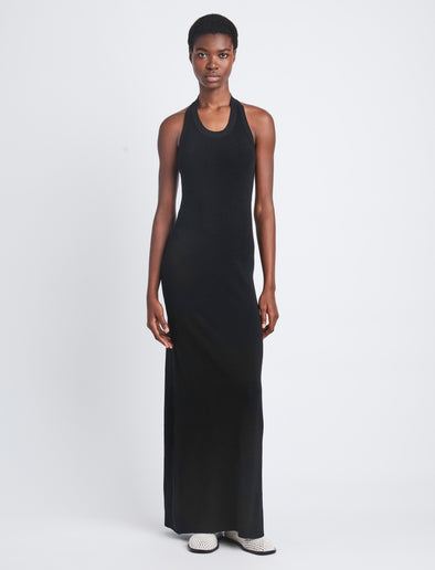 Front full length image of model wearing Meryl Dress In Matte Viscose Crepe Knit in BLACK