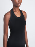 Detail image of model wearing Meryl Dress In Matte Viscose Crepe Knit in BLACK