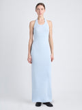 Front image of model wearing Meryl Dress In Matte Viscose Crepe Knit in LIGHT BLUE