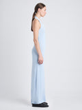 Side image of model wearing Meryl Dress In Matte Viscose Crepe Knit in LIGHT BLUE
