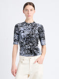 Front cropped image of model wearing Greta Top In Knit Jacquard in PALE BLUE MULTI