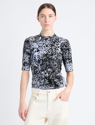 Front cropped image of model wearing Greta Top In Knit Jacquard in PALE BLUE MULTI