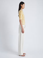 Side image of model wearing Greta Top In Knit Jacquard in YELLOW MULTI