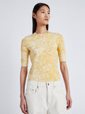 Detail image of model wearing Greta Top In Knit Jacquard in YELLOW MULTI