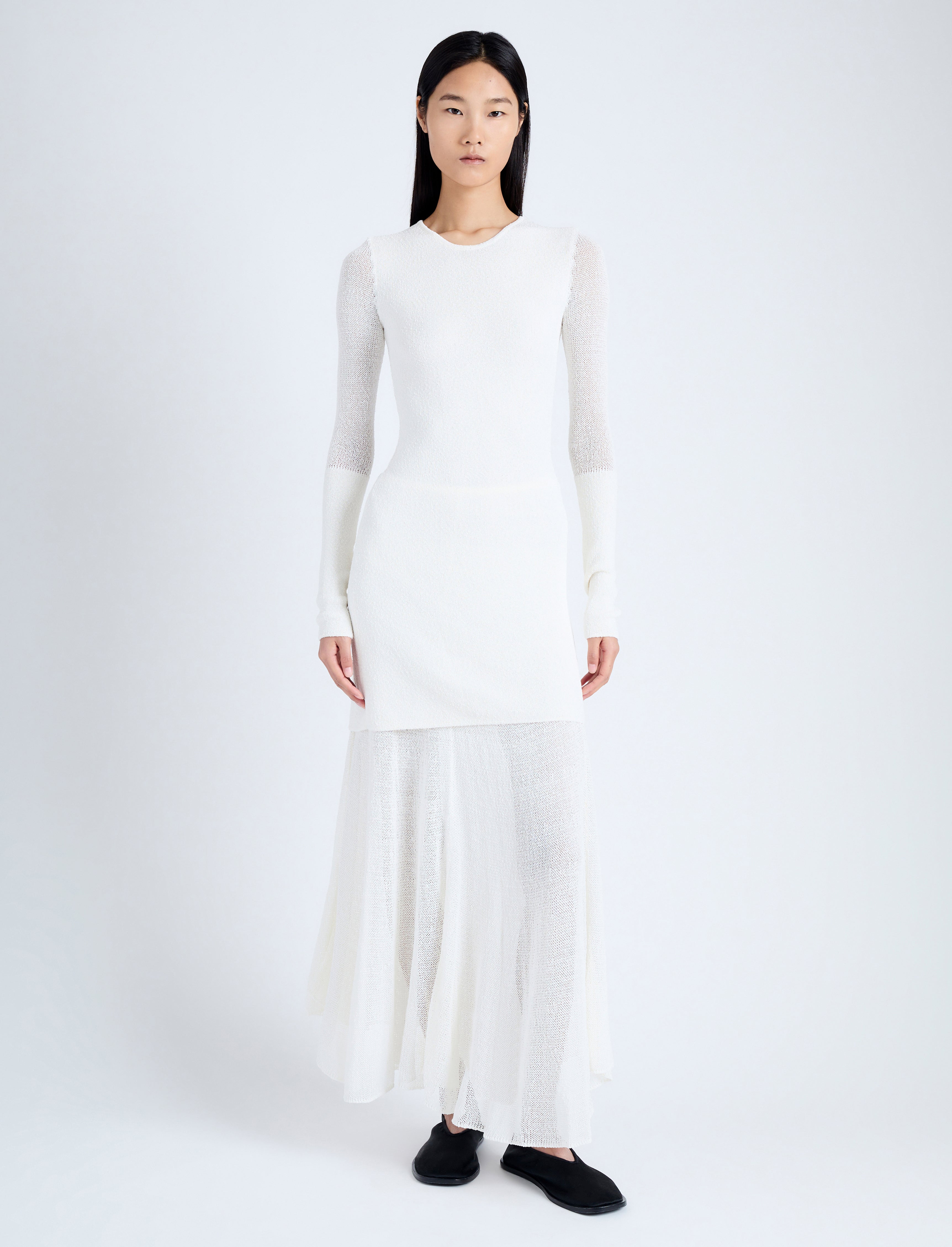Proenza Schouler Anita Dress in Knit Sheer Mesh - Off White