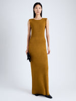 Front full length image of model wearing Silvia Knit Dress In Silk Doubleface Boucle in CIDER
