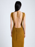 Detail image of model wearing Silvia Knit Dress In Silk Doubleface Boucle in CIDER