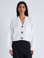 Front cropped image of model wearing Sofia Cardigan In Cotton in OFF WHITE