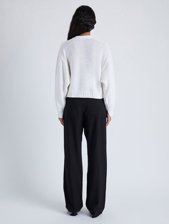 Back image of model wearing Sofia Cardigan In Cotton in OFF WHITE