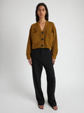 Front image of model wearing Sofia Cardigan In Cotton in OCHRE