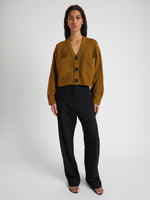 Front image of model wearing Sofia Cardigan In Cotton in OCHRE
