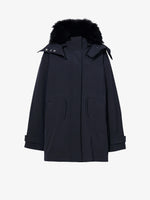 Proenza Schouler Still Life image of Wilder Coat in Stretch Nylon with Shearling in BLACK