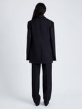 Proenza Schouler Back full length image of model wearing Archer Jacket in Wool Twill Suiting in BLACK