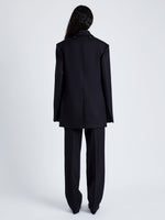 Proenza Schouler Back full length image of model wearing Archer Jacket in Wool Twill Suiting in BLACK