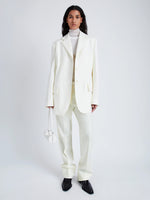 Proenza Schouler Front full length image of model wearing Archer Jacket in Wool Twill Suiting in WAX