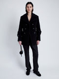 Proenza Schouler Front full length image of model wearing Rowen Coat in Eco Double Face Wool in BLACK