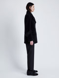 Proenza Schouler Side full length image of model wearing Rowen Coat in Eco Double Face Wool in BLACK