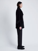 Proenza Schouler Side full length image of model wearing Rowen Coat in Eco Double Face Wool in BLACK