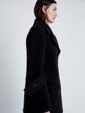 Proenza Schouler Detail image of model wearing Rowen Coat in Eco Double Face Wool in BLACK