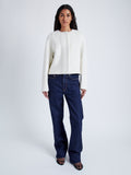Proenza Schouler Front full length image of model wearing Mona Jacket in Eco DoubleFace Wool in ECRU