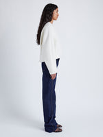 Proenza Schouler Side full length image of model wearing Mona Jacket in Eco DoubleFace Wool in ECRU