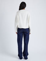 Proenza Schouler Back full length image of model wearing Mona Jacket in Eco DoubleFace Wool in ECRU