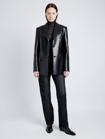 Proenza Schouler Front image of model wearing Hayes Jacket in Leather in BLACK