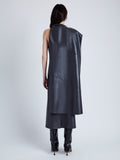 Back image of model wearing Maude Dress in Leather in slate