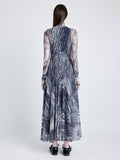 Proenza Schouler Back full length image of model wearing Gemma Dress in Printed Stretch Tulle Jersey in CONCRETE