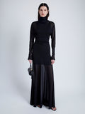 Proenza Schouler Front full length image of model wearing Paula Dress in Sheer Crepe Jersey in BLACK