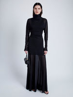 Proenza Schouler Front full length image of model wearing Paula Dress in Sheer Crepe Jersey in BLACK