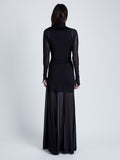 Proenza Schouler Back full length image of model wearing Paula Dress in Sheer Crepe Jersey in BLACK