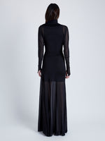 Proenza Schouler Back full length image of model wearing Paula Dress in Sheer Crepe Jersey in BLACK