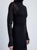 Proenza Schouler Detail image of model wearing Paula Dress in Sheer Crepe Jersey in BLACK