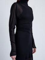 Proenza Schouler Detail image of model wearing Paula Dress in Sheer Crepe Jersey in BLACK