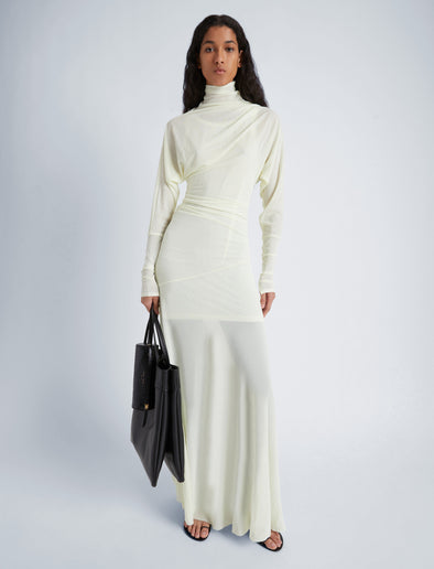 Proenza Schouler front image of model wearing Paula Dress in Sheer Crepe Jersey in citron