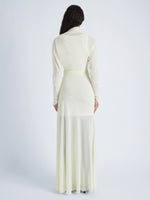 Proenza Schouler back image of model wearing Paula Dress in Sheer Crepe Jersey in citron