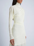 Proenza Schouler detail image of model wearing Paula Dress in Sheer Crepe Jersey in citron