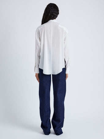 Proenza Schouler Back full length image of model wearing Demi Blouse in Stretch Silk Viscose in BONE