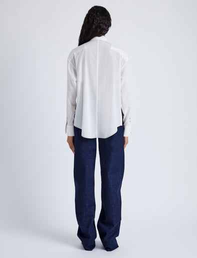 Proenza Schouler Back full length image of model wearing Demi Blouse in Stretch Silk Viscose in BONE