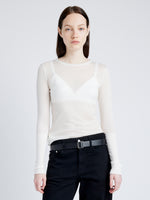 Proenza Schouler Front cropped image of model wearing Kaiya Top in Sheer Slub Jersey in BONE