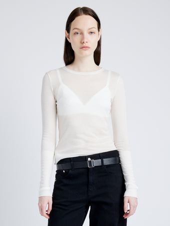 Proenza Schouler Front cropped image of model wearing Kaiya Top in Sheer Slub Jersey in BONE